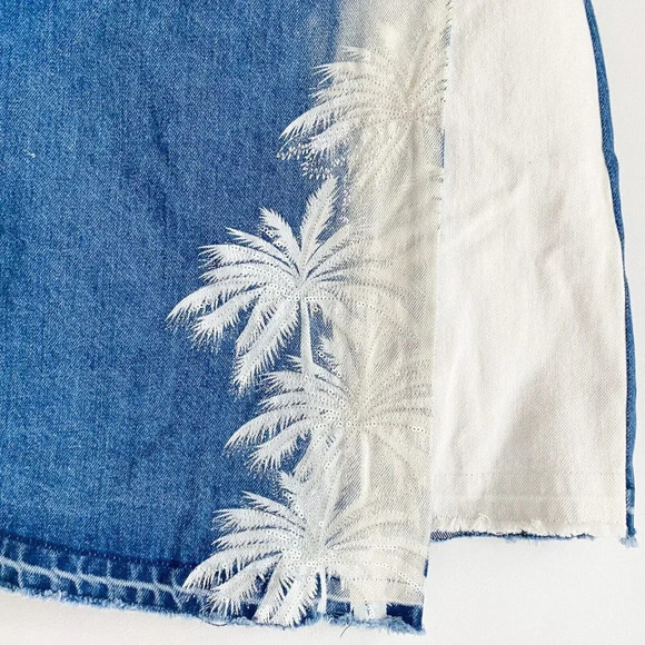 NWT Desigual Tropical Palm Print Blue White Denim Mini Skirt 26 - Picture 4 of 8
